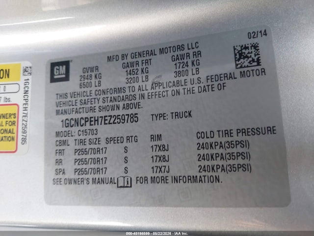 Продажа на аукционе авто 2014 Chevrolet Silverado 1500 Work Truck 1wt, vin: 1GCNCPEH7EZ259785, номер лота: 45198599