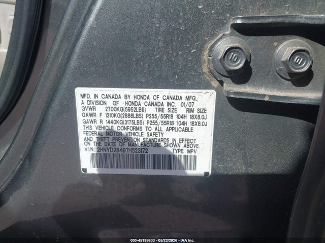 45198603 :رقم المزاد ، 2HNYD28497H523172 vin ، 2007 Acura Mdx Technology Package مزاد بيع