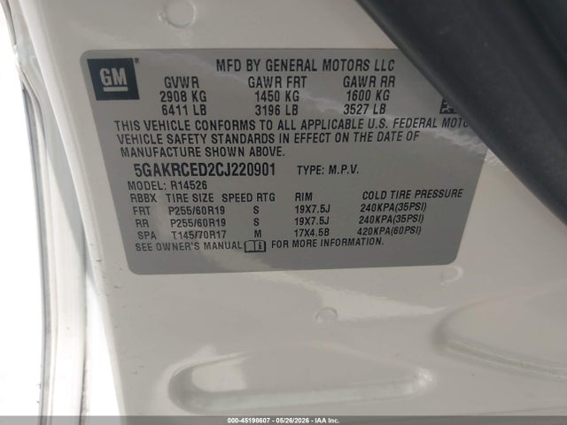 Aukcja sprzedaży 2012 Buick Enclave Leather, vin: 5GAKRCED2CJ220901, numer aukcji: 45198607