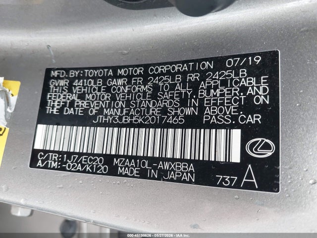 Продаж на аукціоні авто 2019 Lexus Ux 200, vin: JTHY3JBH5K2017465, номер лоту: 45198626