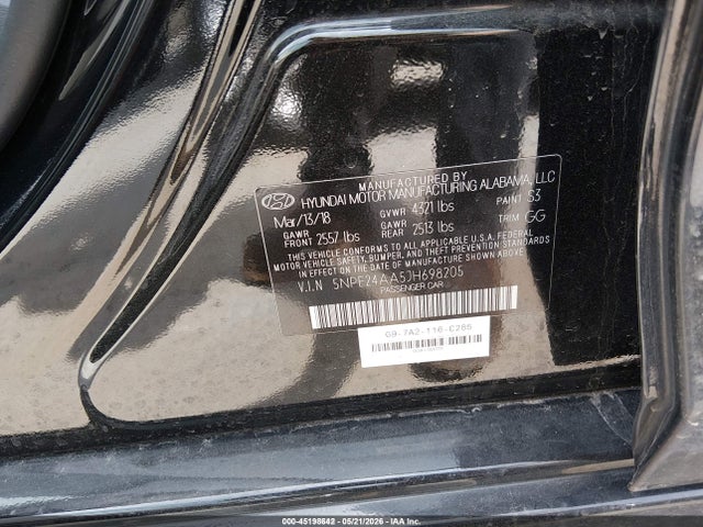 2018 Hyundai Sonata Eco მანქანა იყიდება აუქციონზე, vin: 5NPE24AA5JH698205, აუქციონის ნომერი: 45198642