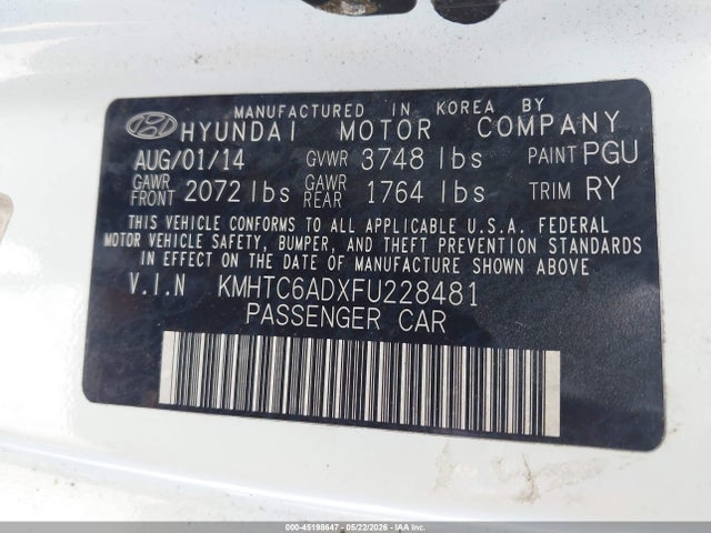 2015 Hyundai Veloster მანქანა იყიდება აუქციონზე, vin: KMHTC6ADXFU228481, აუქციონის ნომერი: 45198647