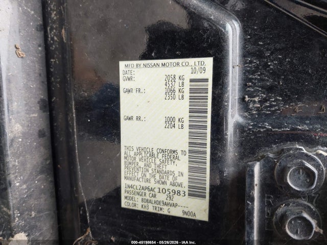Aukcja sprzedaży 2010 Nissan Altima Hybrid, vin: 1N4CL2AP6AC105983, numer aukcji: 45198654