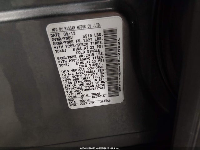 2014 Infiniti Qx70 მანქანა იყიდება აუქციონზე, vin: JN8CS1MW9EM412465, აუქციონის ნომერი: 45198655