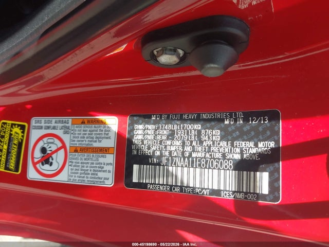 45198690 :رقم المزاد ، JF1ZNAA11E8706088 vin ، 2014 Scion Fr-s مزاد بيع