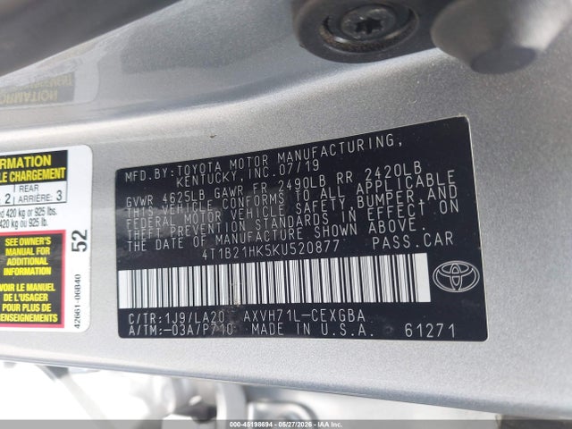 4T1B21HK5KU520877 Toyota Camry Hybrid Xle