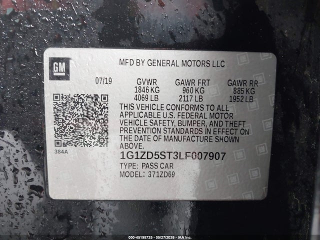 Продаж на аукціоні авто 2020 Chevrolet Malibu Fwd Lt, vin: 1G1ZD5ST3LF007907, номер лоту: 45198725