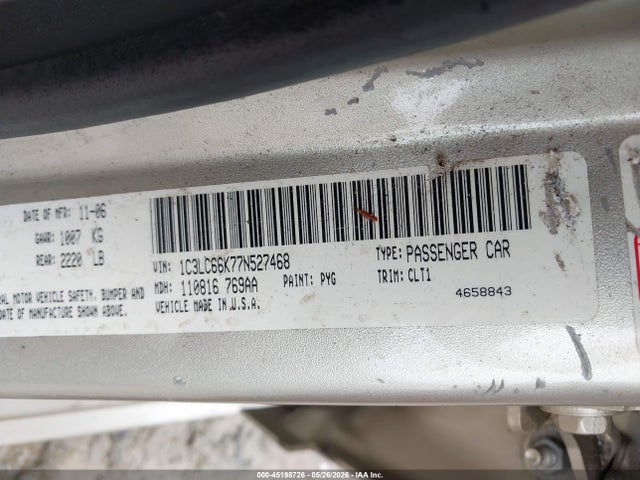2007 Chrysler Sebring Limited მანქანა იყიდება აუქციონზე, vin: 1C3LC66K77N527468, აუქციონის ნომერი: 45198726