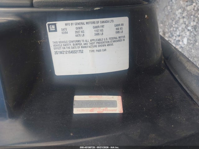 45198728 :رقم المزاد ، 2G1WZ121649321752 vin ، 2004 Chevrolet Monte Carlo Supercharged Ss مزاد بيع