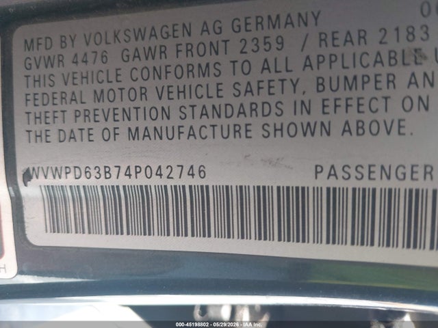Продаж на аукціоні авто 2004 Volkswagen Passat Gls, vin: WVWPD63B74P042746, номер лоту: 45198802