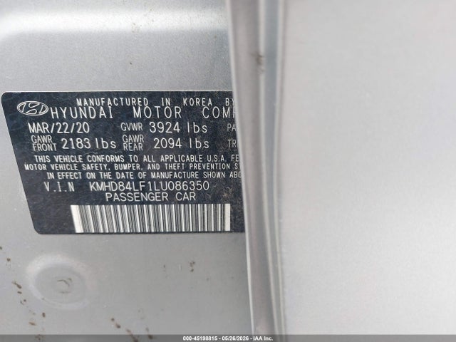 KMHD84LF1LU086350 Hyundai ELANTRA SEL