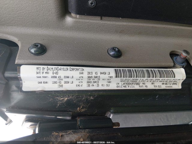 2003 Jeep Wrangler Sahara მანქანა იყიდება აუქციონზე, vin: 1J4FA59S43P376862, აუქციონის ნომერი: 45198821