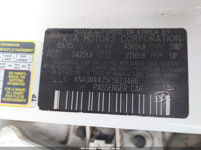 Aukcja sprzedaży 2015 Kia Optima Lx, vin: KNAGM4A75F5623466, numer aukcji: 45198824