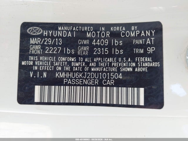 Продажа на аукционе авто 2013 Hyundai Genesis 3.8 Track, vin: KMHHU6KJ2DU101504, номер лота: 45198863
