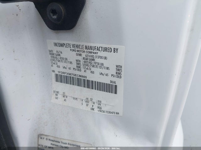 Продажа на аукционе авто 2016 Ford F-350 Chassis Xl, vin: 1FDRF3G67GEC86665, номер лота: 45198865
