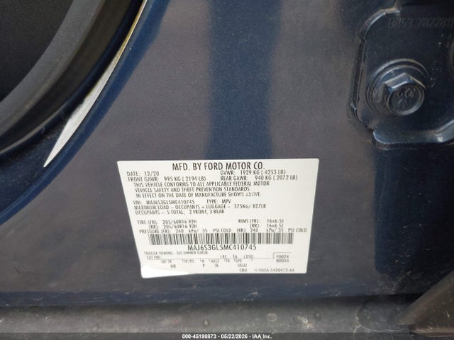 Aukcja sprzedaży 2021 Ford Ecosport Se, vin: MAJ6S3GL5MC410745, numer aukcji: 45198873