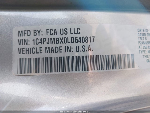 2020 Jeep Cherokee Trailhawk 4x4 მანქანა იყიდება აუქციონზე, vin: 1C4PJMBX0LD640817, აუქციონის ნომერი: 45198878