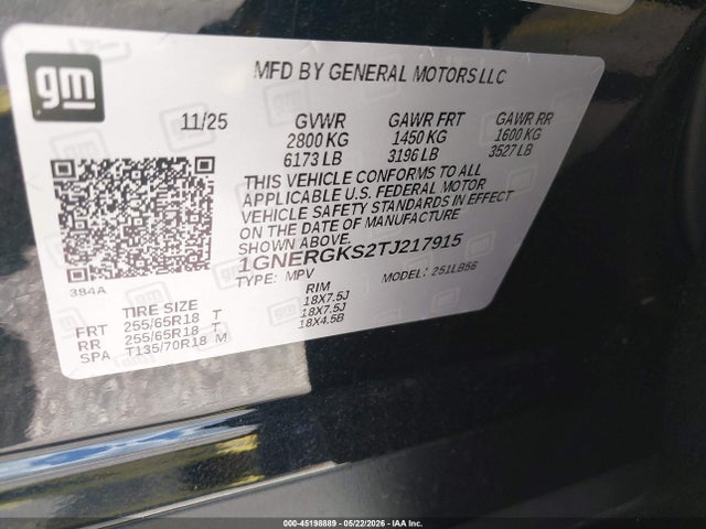 2026 Chevrolet Traverse Fwd Lt მანქანა იყიდება აუქციონზე, vin: 1GNERGKS2TJ217915, აუქციონის ნომერი: 45198889