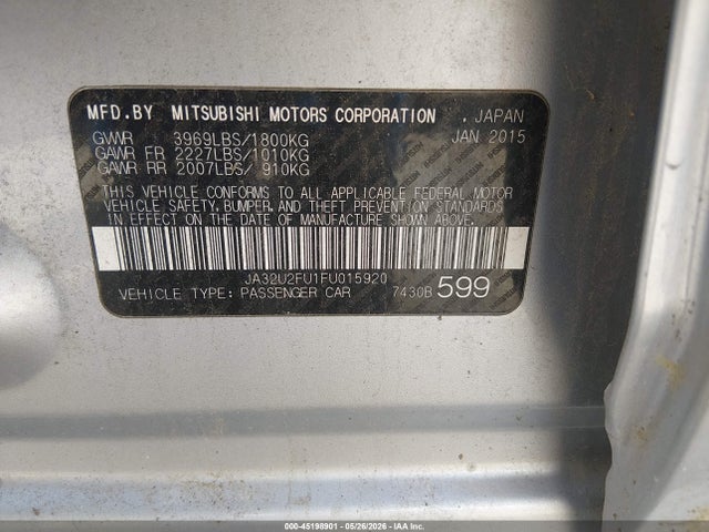 Aukcja sprzedaży 2015 Mitsubishi Lancer Es, vin: JA32U2FU1FU015920, numer aukcji: 45198901