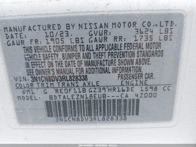 45198941 :رقم المزاد ، 3N1CN8DV3RL828338 vin ، 2024 Nissan Versa 1.6 S مزاد بيع