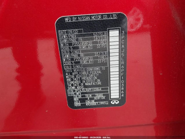Продаж на аукціоні авто 2023 Infiniti Qx55 Sensory Awd, vin: 3PCAJ5LR6PF103864, номер лоту: 45198953