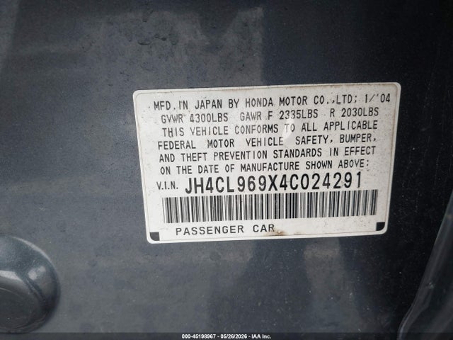 Aukcja sprzedaży 2004 Acura Tsx, vin: JH4CL969X4C024291, numer aukcji: 45198967