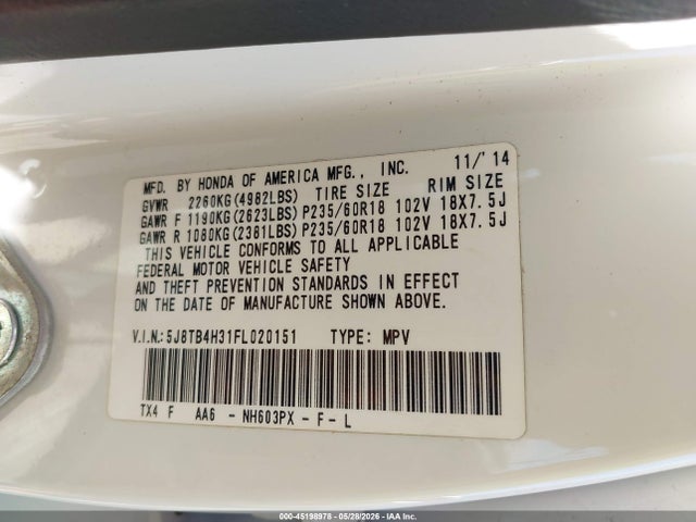 Продаж на аукціоні авто 2015 Acura Rdx, vin: 5J8TB4H31FL020151, номер лоту: 45198978