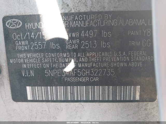 5NPE34AF5GH322735 Hyundai Sonata Sport