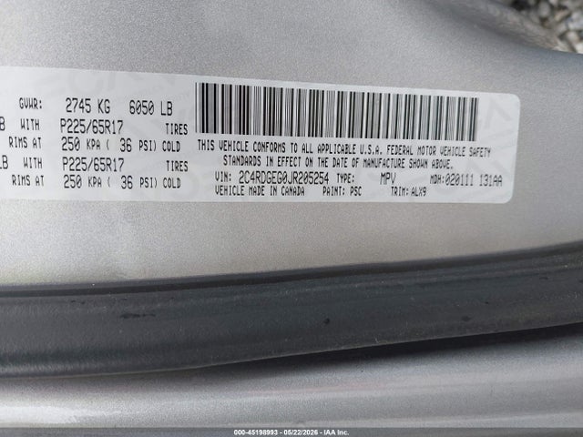 45198993 :رقم المزاد ، 2C4RDGEG0JR205254 vin ، 2018 Dodge Grand Caravan Gt مزاد بيع