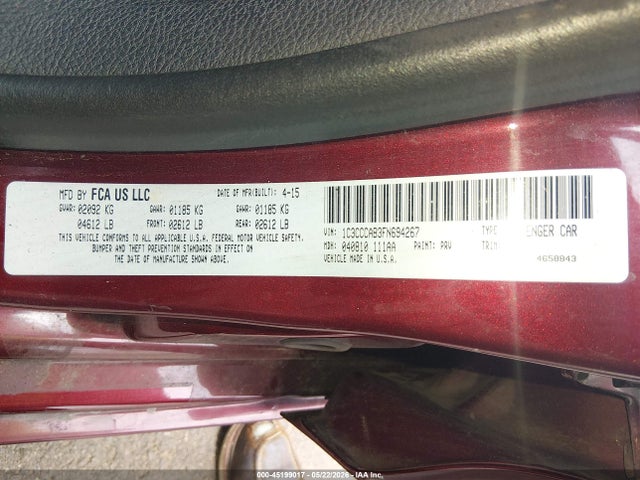 Aukcja sprzedaży 2015 Chrysler 200 Limited, vin: 1C3CCCAB3FN694267, numer aukcji: 45199017