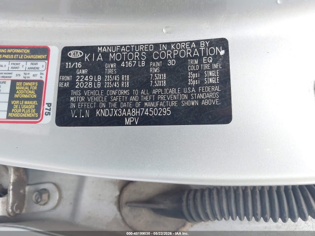 45199030 :رقم المزاد ، KNDJX3AA8H7450295 vin ، 2017 Kia Soul ! مزاد بيع