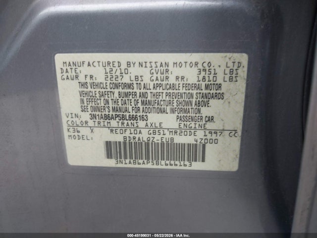 Продаж на аукціоні авто 2011 Nissan Sentra 2.0, vin: 3N1AB6AP5BL666163, номер лоту: 45199031