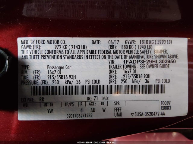 1FADP3F29HL303950 Ford FOCUS SE
