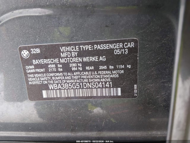 2013 Bmw 328i Xdrive მანქანა იყიდება აუქციონზე, vin: WBA3B5G51DNS04141, აუქციონის ნომერი: 45199070