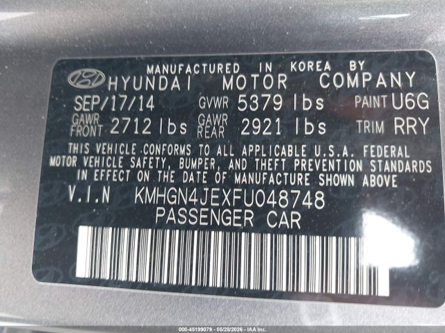 Hyundai Genesis 3.8 2015 KMHGN4JEXFU048748 Image 9