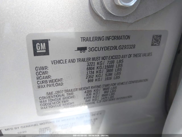 3GCUYDED9LG293328 Chevrolet Silverado 1500 4wd Short Bed Lt