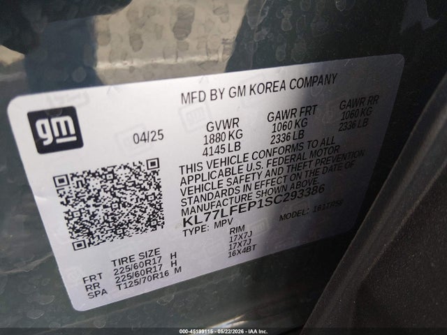 KL77LFEP1SC293386 Chevrolet Trax Fwd Ls