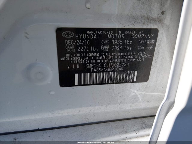 KMHC65LC1HU022233 Hyundai Ioniq Hybrid Blue