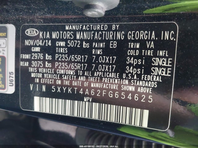 KIA SORENTO LX 2015 5XYKT4A62FG654625 Image 9