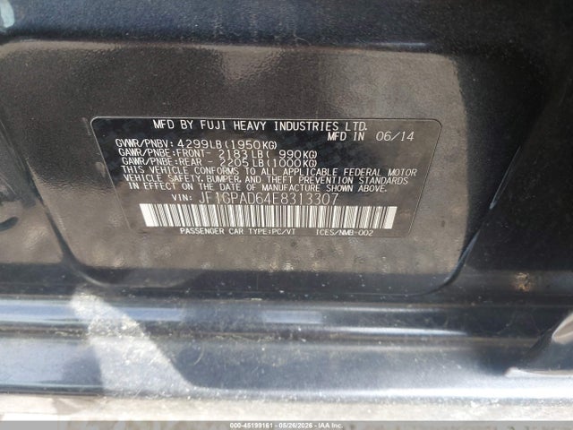 45199161 :رقم المزاد ، JF1GPAD64E8313307 vin ، 2014 Subaru Impreza 2.0i Premium مزاد بيع