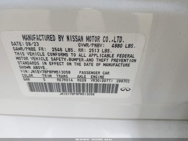 Продажа на аукционе авто 2023 Infiniti Q50 Luxe, vin: JN1EV7BP8PM513058, номер лота: 45199167