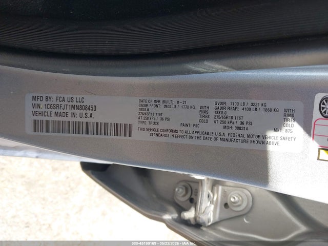 1C6SRFJT1MN808450 RAM 1500 Laramie 4x4 5&#039;7 Box