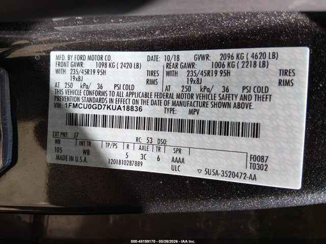 Ford ESCAPE SE 2019 1FMCU0GD7KUA18836 Image 9