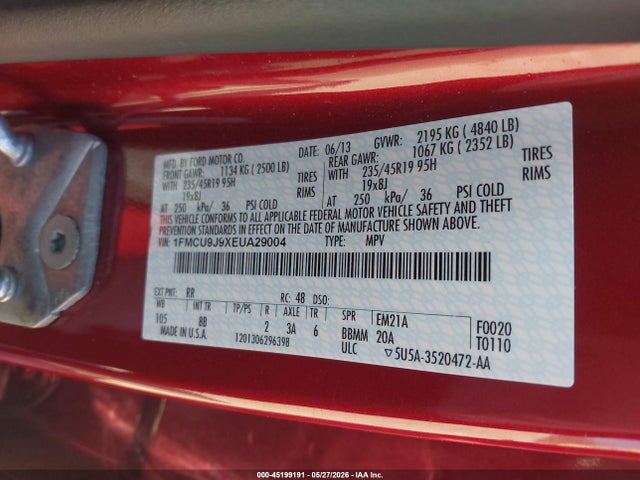 2014 Ford Escape Titanium მანქანა იყიდება აუქციონზე, vin: 1FMCU9J9XEUA29004, აუქციონის ნომერი: 45199191