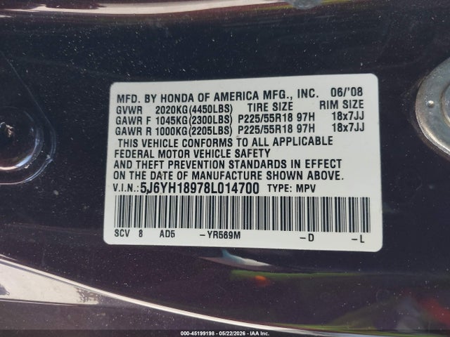 Продажа на аукционе авто 2008 Honda Element Sc, vin: 5J6YH18978L014700, номер лота: 45199198