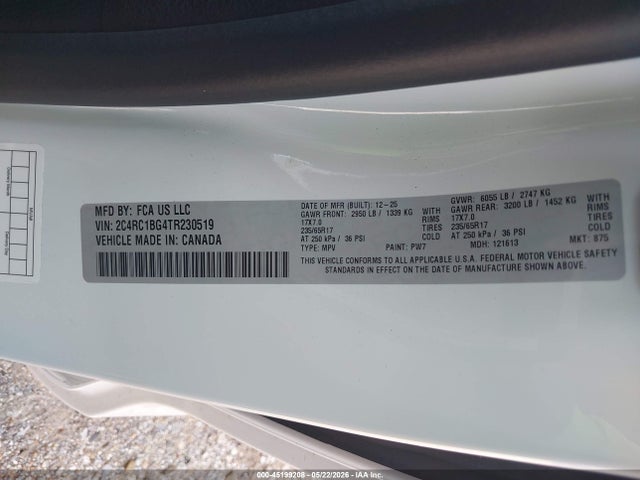 Продаж на аукціоні авто 2026 Chrysler Pacifica Select, vin: 2C4RC1BG4TR230519, номер лоту: 45199208