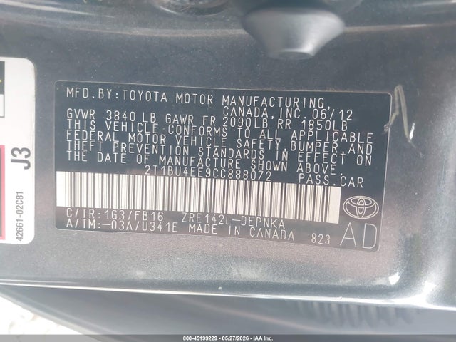 Aukcja sprzedaży 2012 Toyota Corolla Le, vin: 2T1BU4EE9CC888072, numer aukcji: 45199229