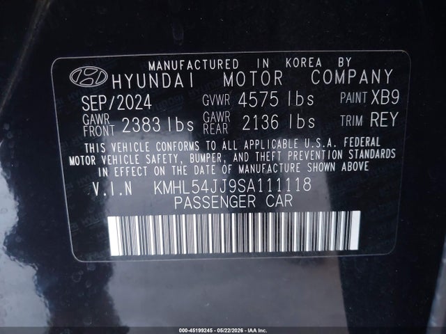 Продаж на аукціоні авто 2025 Hyundai Sonata Hybrid Limited, vin: KMHL54JJ9SA111118, номер лоту: 45199245