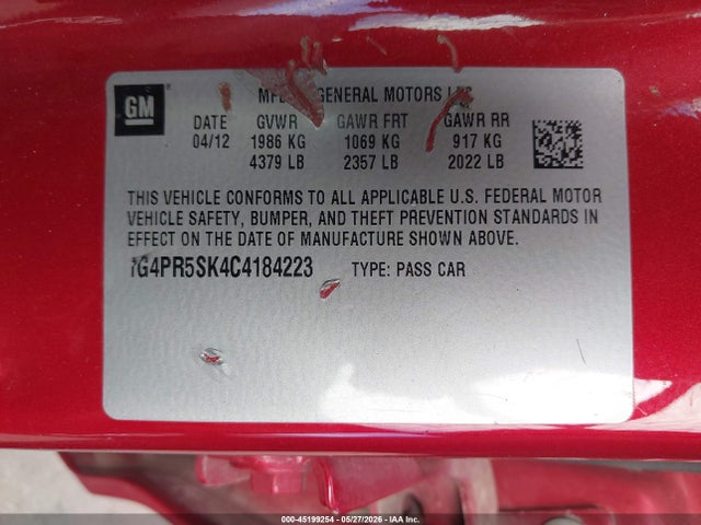 2012 Buick Verano Convenience Group მანქანა იყიდება აუქციონზე, vin: 1G4PR5SK4C4184223, აუქციონის ნომერი: 45199254
