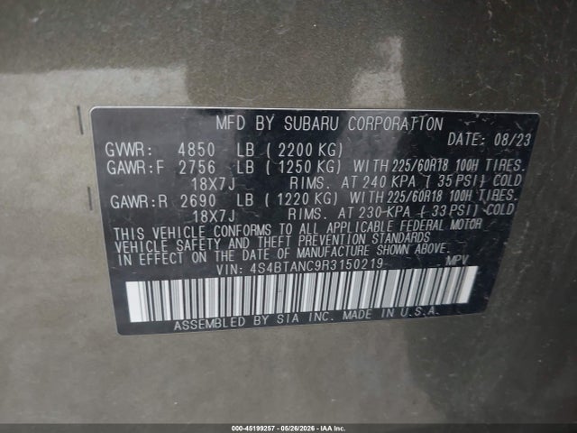 Subaru Outback Limited 2024 4S4BTANC9R3150219 Image 9